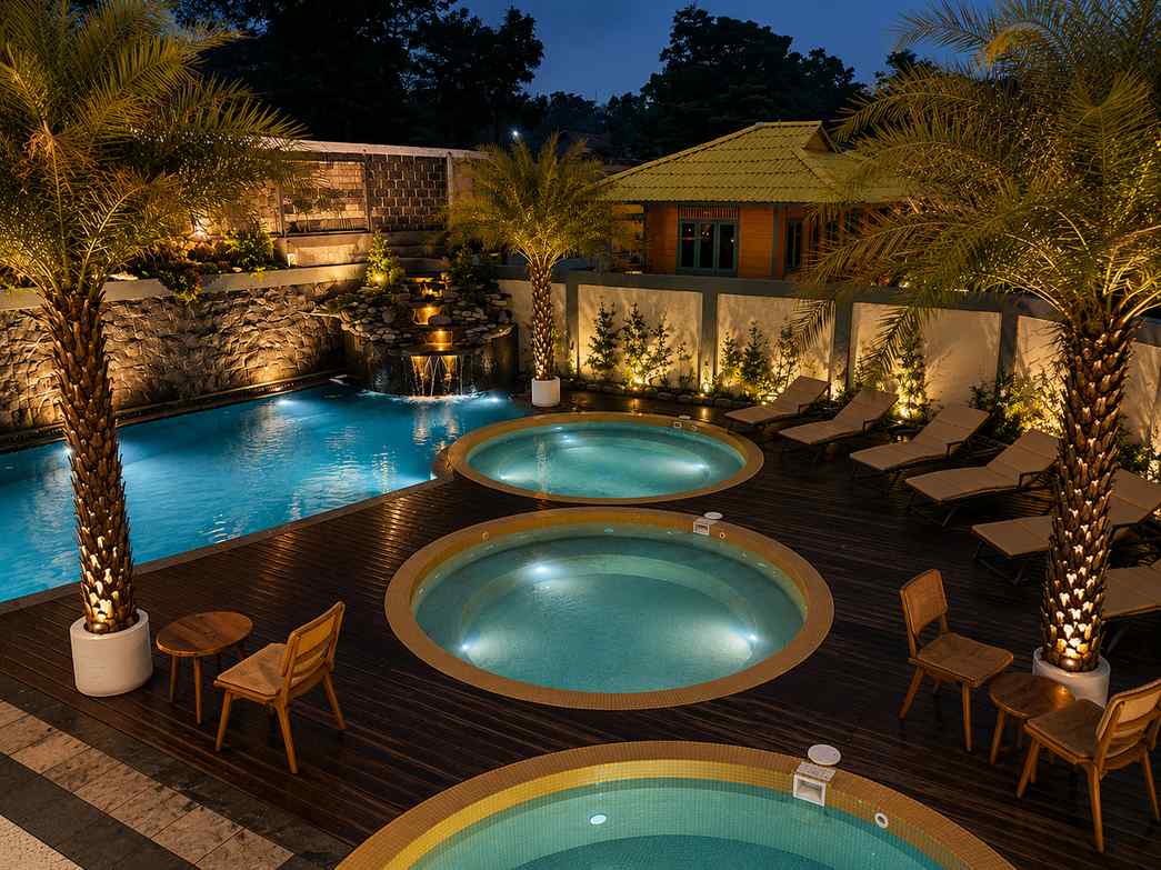 Hot spring pool at night